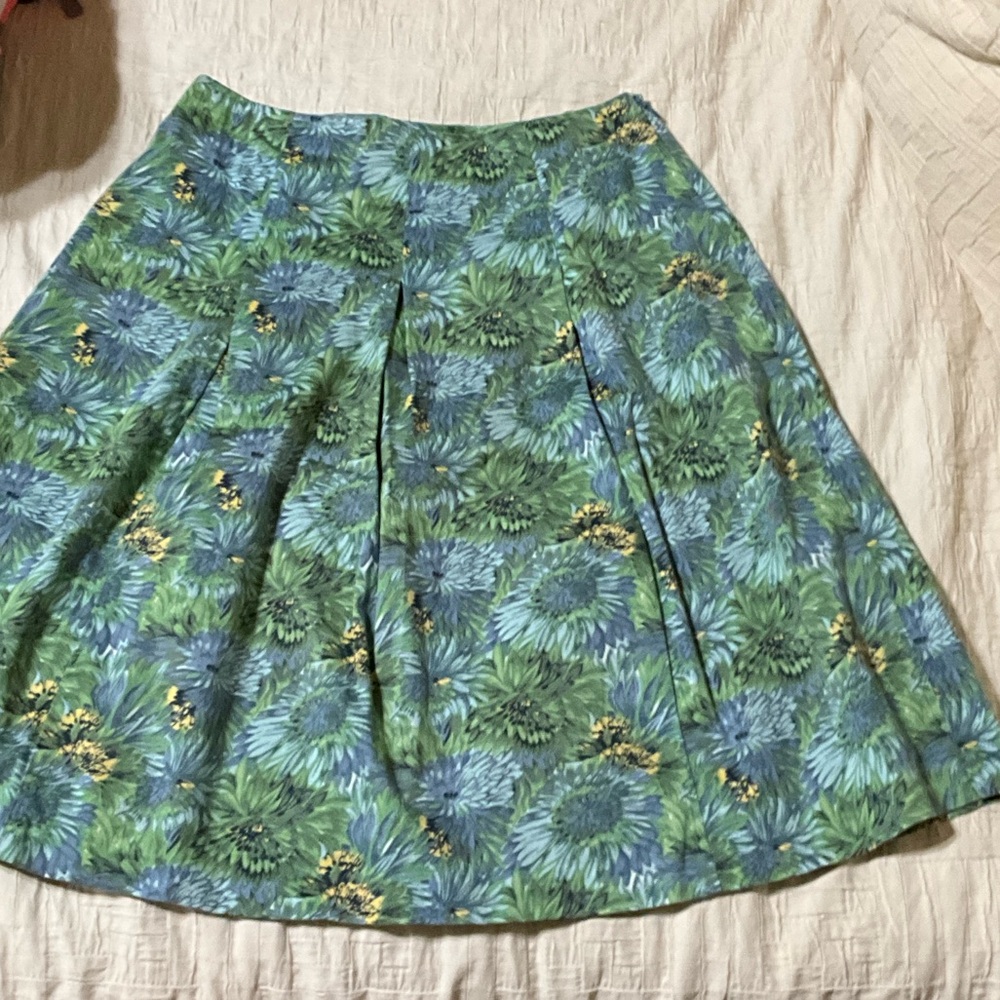 Talbots Blue and Green Floral A-Line Skirt